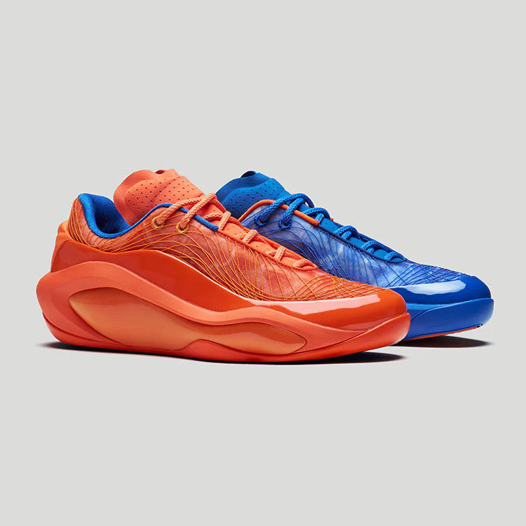 red and blue mismatched basketball shoes